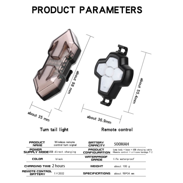 Ny trådlös fjärrkontroll blinkande bakljus USB uppladdningsbar vattentät nattcykel varningslampa för cool ridning,