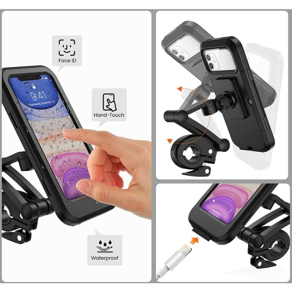 Cykeltelefonhållare, vattentät smartphonehållare med pekskärm, 360° vridbar, höjdjusterbar för upp till 6,7 Inc.