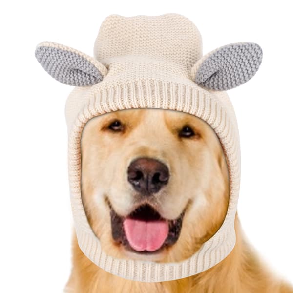 Stickad Hundmössa Varm Vinter Husdjur Hatt Mysig Rolig Kostym Valpmössa Beige