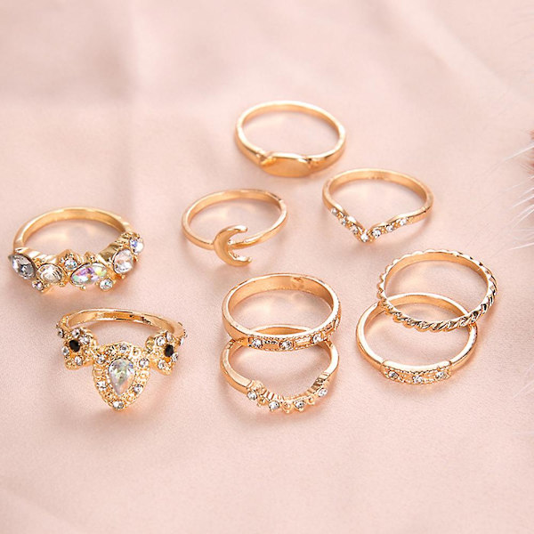9kpl/ set Bohemian Women Moon Crown tekojalokivi rystysten midi sormuskorut
