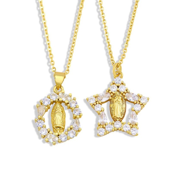 Halskæde Vintage Zircon The Virgin Mary Heart Stud Fashion smykker Ac10485 A