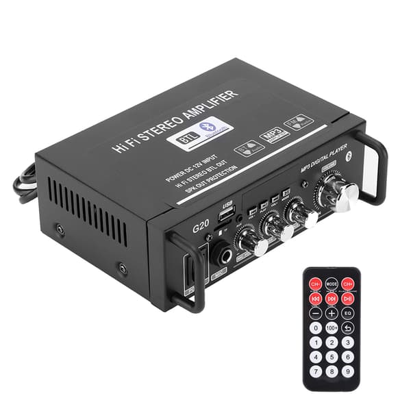2-kanals effektforsterker Mini Bluetooth USB/FM Smart Digital med fjernkontroll EU-plugg 220V