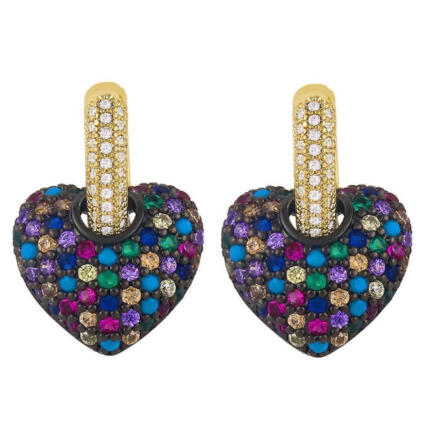 Örhängen Vintage Zircon Heart Stud Modesmycken Ac10314 Colorful