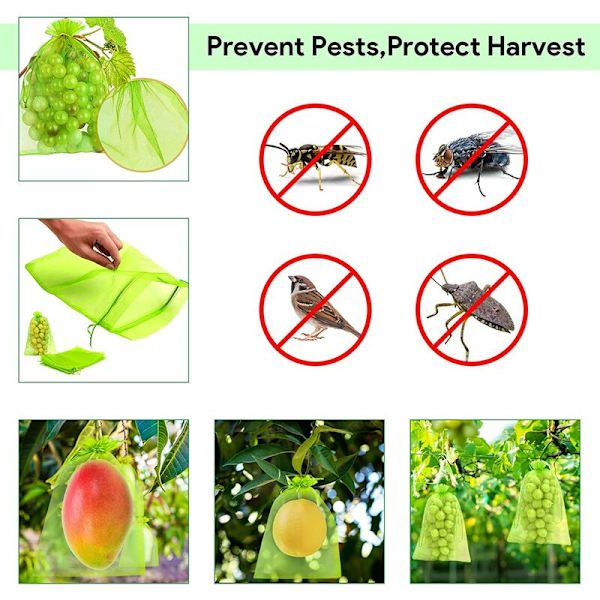 Fruktskyddspåse 60 delar, vindruvsskyddspåse 20x 30cm Garden Organzapåse med dragsko mot geting Drosophila