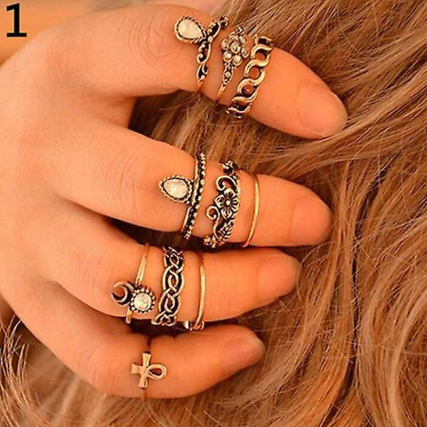 10 stk Kvinders Punk Vintage Hule Blomster smykker Midi Knuckle Ringe Sæt Silver