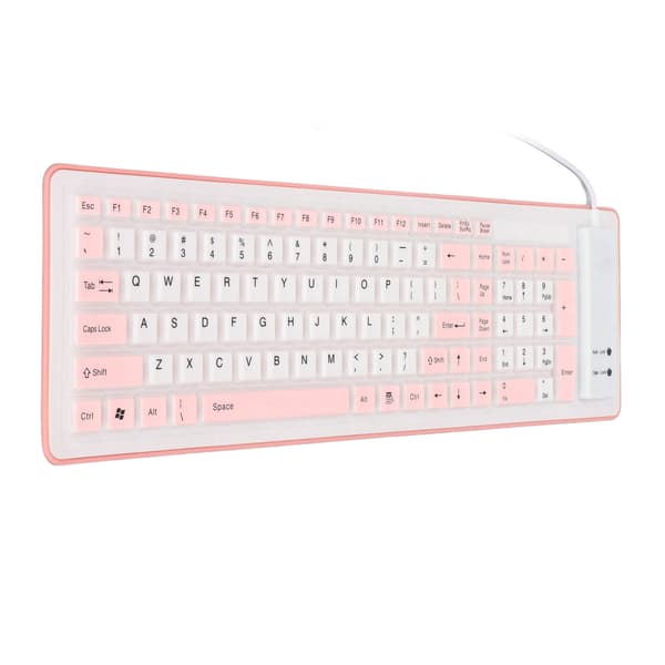 Vikbart 103 Tangenter USB Kabelanslutet Silikon Vattentätt Tyst Blekningsfritt Vikbart Tangentbord för PC Laptop Rosa