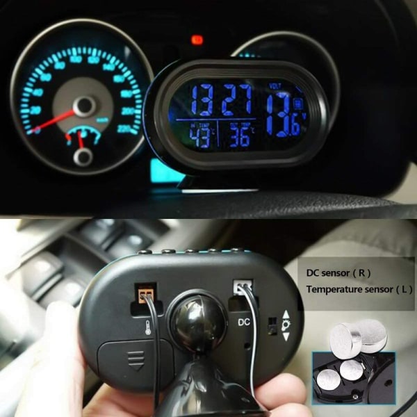 12-24V multifunktions elektronisk LCD biltermometer temperaturväckarklocka