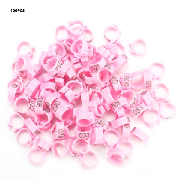 100 stk. 8 mm nummererte rosa plast duefotringer 001-100