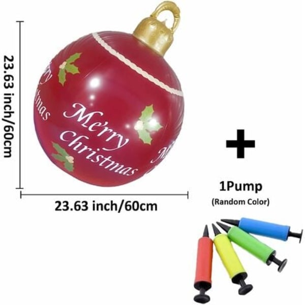 -Kæmpe julekugle 60 cm oppustelig julekugle juleballoner med pumpe PVC udendørs julepynt til hjemmets træhave græsplæne (J)