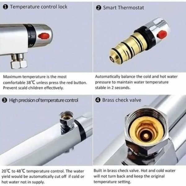 Moderne krom termostatisk brusebatteri Anti skoldning termostatisk bruser vandhane eksponeret brusehoved med påfyldningstud