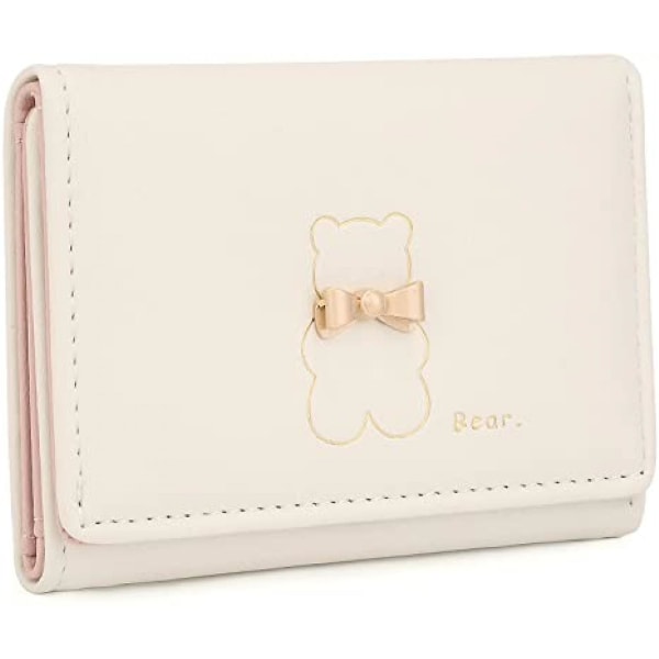 Kawaii tegnebog til piger Sød bjørn Vegansk læderkortholder Organizer Small Trifold Damepung, Bowknot Bear Off A916-803 white