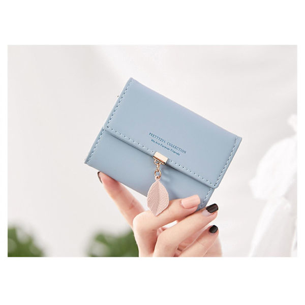 Liten plånbok För Kvinnor Rfid Flickor Plånbok Läder Vegan Löv Pendel Korthållare Organizer Blixtlås Myntväska A916-1149 Light Blue