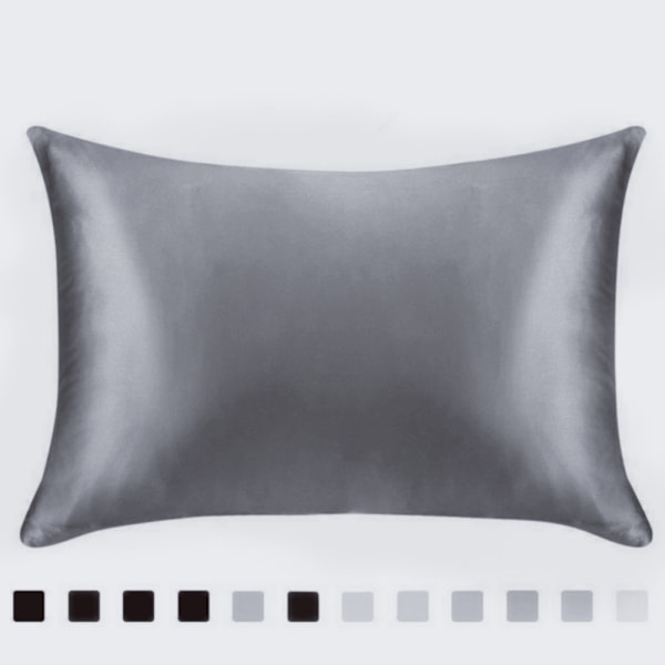 Enfärgad imitationssilke örngott - storlek 50X75CM ett par - örngott mörkgrå