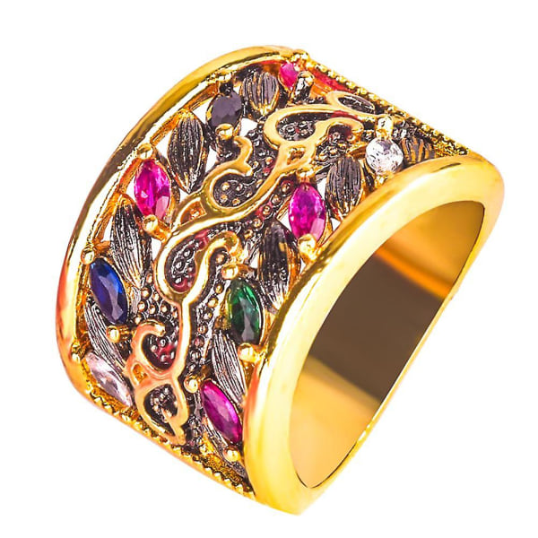 Gotisk stil lyx flerfärgad faux ädelsten pläterad förlovningsring smycken present US 9