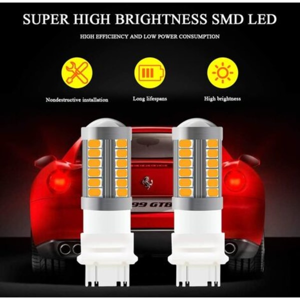 Amber 3157 3047 3057 3155 5630 P21/7W 33SMD Bil LED-pærer 900LM Super Bright Blinklygter for og bag Blinker B