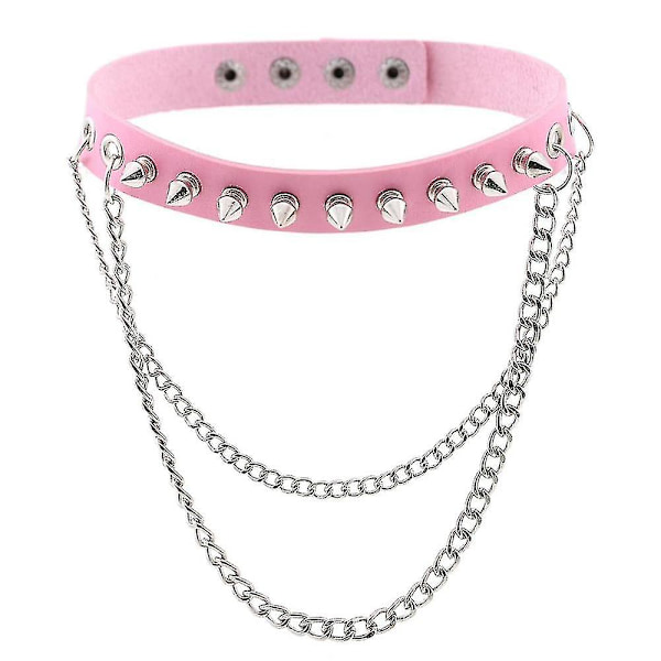 Spike Choker Halsband Goth Collar Chain Punk Choker Kvinnor Män Svart Läder Chocker Coola gotiska smycken pink