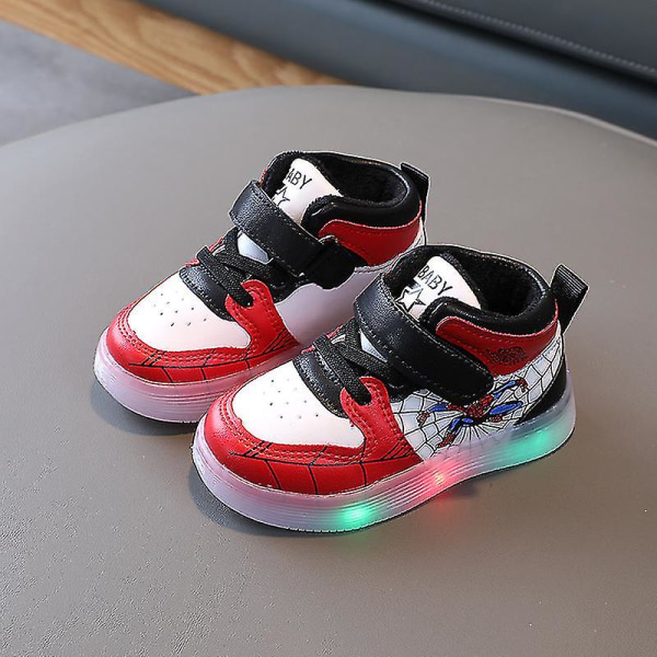 Boys Sports Shoes Spiderman Light Up Sneakers Kids Led Glowing Running Shoes 27 Red Plus Cotton