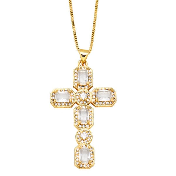 Halskæde Vintage Zircon Cross Fashion smykker Ac8835 Pink