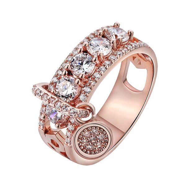 Luksus hule cubic zirconia rund charme dame finger ring bryllup brude smykker Rose Gold US 8