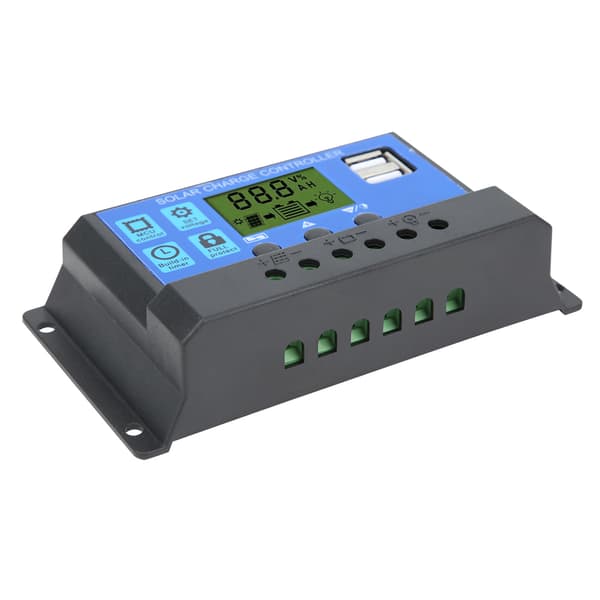 LCD Solcellepanelkontroller Dobbel USB-utgang 12V 24V 30A Batteriladingsmonitor