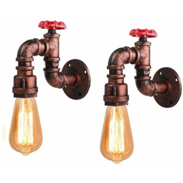 2 stk Væglampe Vintage Metal Industriel Stil Vandrør Retro Lampe Sokkel E27 60W Belysning Lys Stue Køkken Re