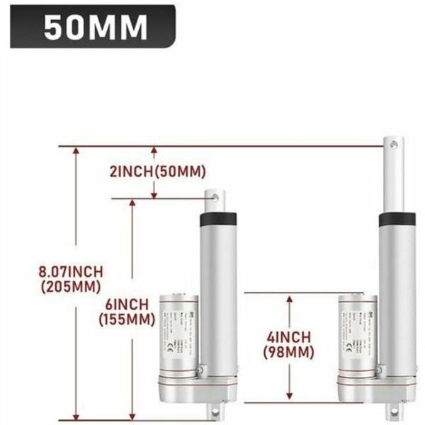 Lineær aktuator 12V elektrisk lineær aktuator høj styrke 1500N 50 mm slaglængde - sølvgrå