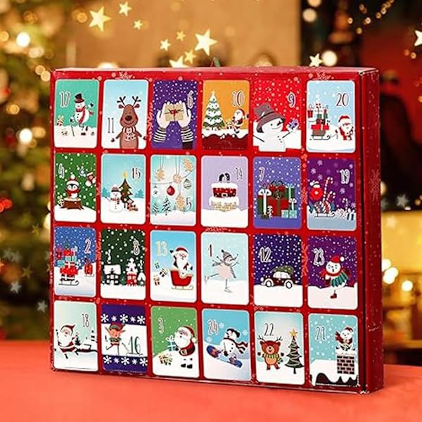 Julklappskalender med 24 par strumpor, 24 par julstrumpor, tryckta mönsterstrumpor, andningsbara mjuka vinterstrumpor för män och kvinnor