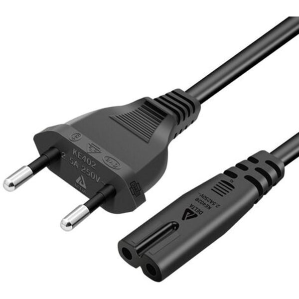 Strømkabel 1,5 meter 2-benet Eurostik Strømledning til Samsung Philips LG Sony TV, PS4, PS3, PC-skærm, Printer Sort