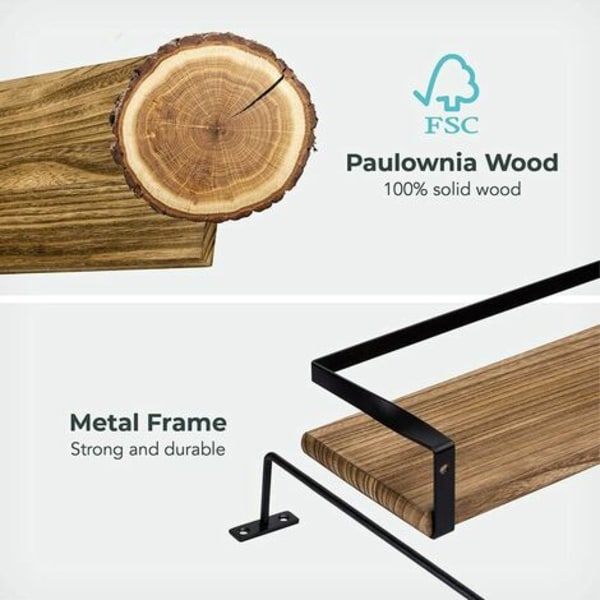 Trævæghylder | Rustikt design flydende hylde | med håndklædeholder | Krydderier, køkken, stue, soveværelse og badeværelse