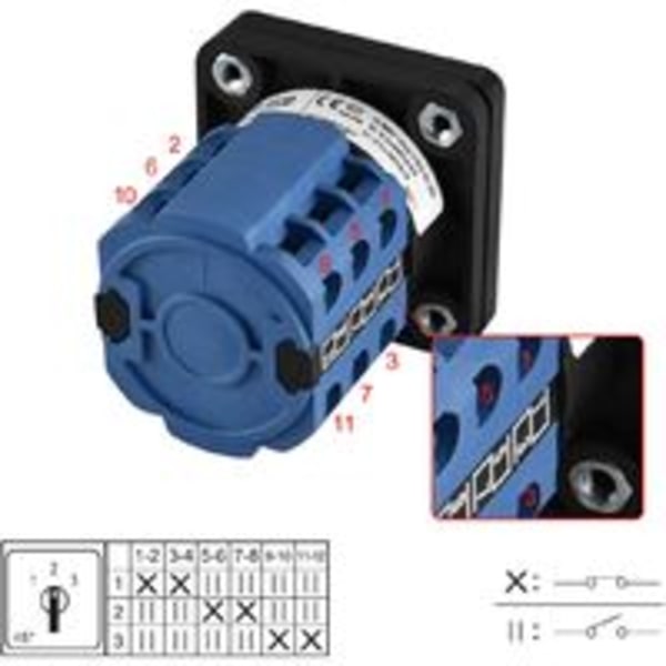 Universal drejelig knastvælger SZW26-20/123.3D 660V 20A 3 positioner 3 faset 12 terminal CE med hovedafbryder yderboks LW28-20/4