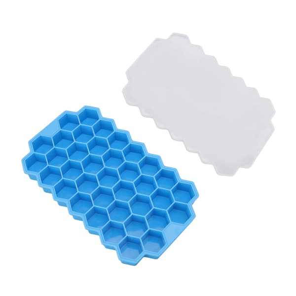 37 Fack Flexibel Silikon Honeycomb Isbitsbricka Blå med Lock