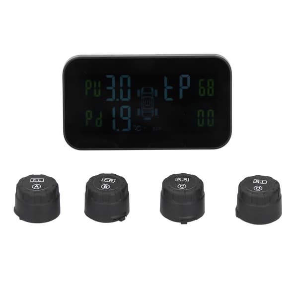 LCD Bil TPMS Dekktrykkovervåkingssystem med sensor, solcellelading, USB-lading