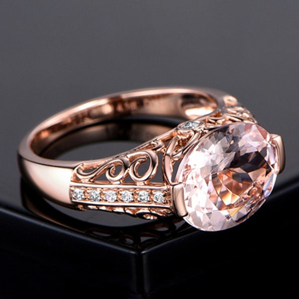 Kvinder Ring Faux Morganite Hollow Out smykker Galvanisering Langtidsholdbar fingerring til bryllup US 10