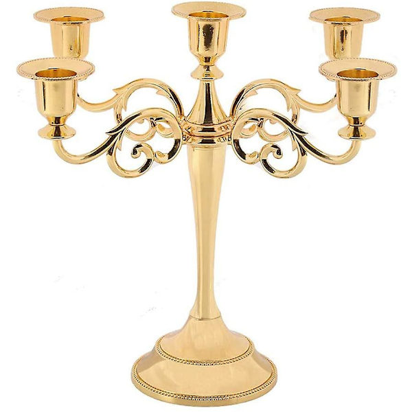 Ljusstake med tre huvuden och fem huvuden, guld