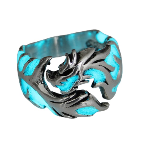 Luminous Ring Silmiä hivelevä ruosteenkestävä metalliseos, hehkuva miesten lohikäärmeen muotoinen sormus opiskelijoille 20 C