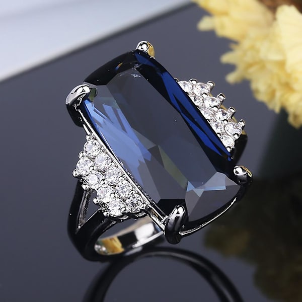 Elegant Bröllopsbröllopsfest Accessoar Kvinnor Avlånga Zirkon Inläggningar Ring Smycken US 7
