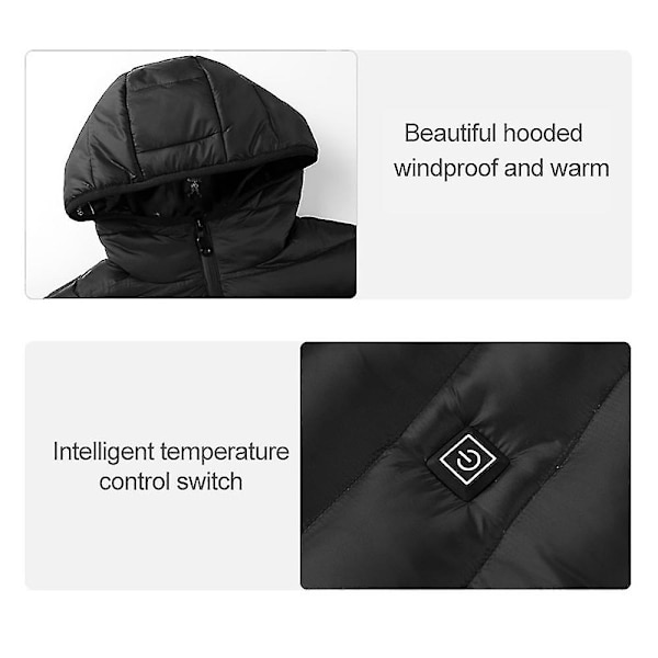 Drenge piger usb elektrisk varmejakke vinter varm frakke Black 140cm