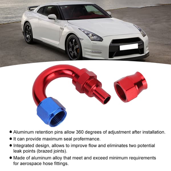 AN10 Aluminiumlegering Röd Blå Oljeledningsände Adapter för PTFE Bränsleslang 180°
