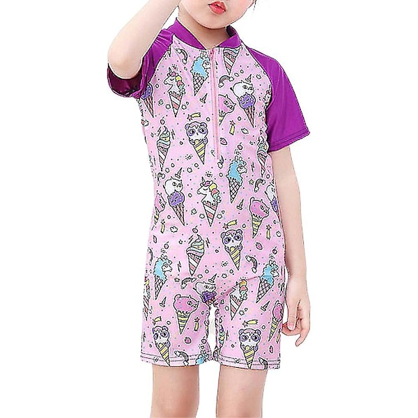 barn Flickor Pojkar Sommar Badkläder Strand Cartoon Print Zip One Piece Baddräkt Cone Print 5-6 Years
