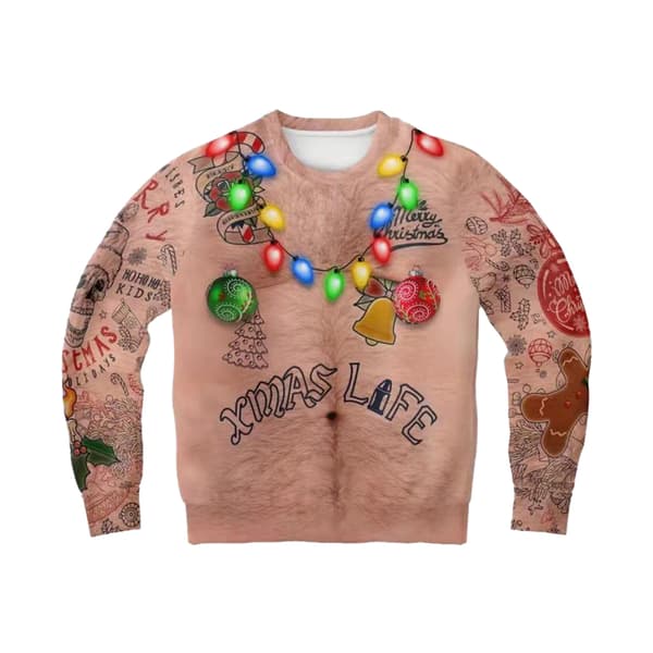 Langærmet julesweater med rund hals til mænd og kvinder