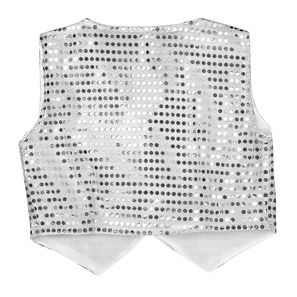 Børnevest med pailletter, fancy vest b Silver 160cm