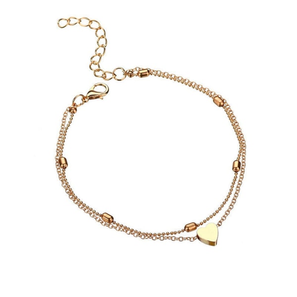 Layered Anklet Armband Dual-layer Simple Love Heart Ankel Chain Elegant handledsfot smycken present till Gold