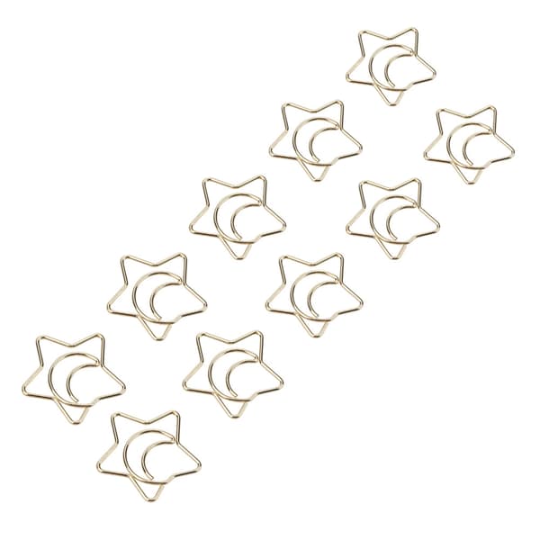 10-pack Plastbelagda Galvaniserade Stjärn-Måne Gem Roliga Bokmärken Markeringsklämmor Guld