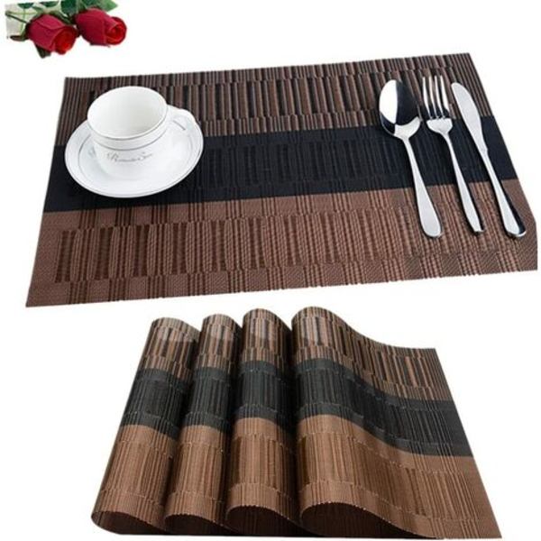 6 kpl Liukumattomia PVC-pöytämatot Pestävä pöytämatto (45x30cm) Pesumatto keittiöön, olohuoneeseen, puutarhaan tai ruokasaliin (musta-
