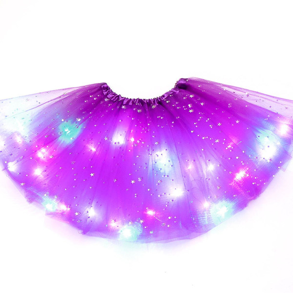 Led Glödande Ljus Blomma Prinsessan Tutu Kjolar Flickor Fairy Costume Light Up Kjol Dark purple