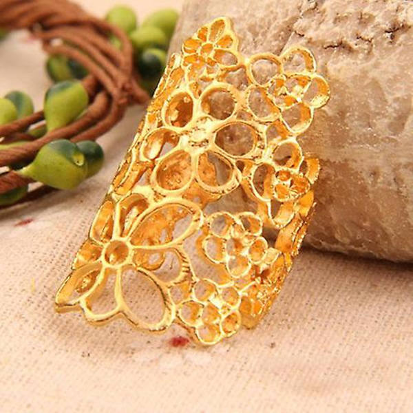 Modesmycken Kvinnor Hollow Flower Legering Justerbar öppning Party Bal Ring Golden