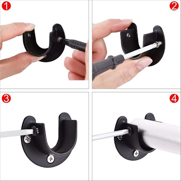 Black Edition rostfritt stål garderobsskåp Stångfäste, U-formad hylsa med öppen typ, duschdraperi Stång Stång Stöd Stöd Sockets Fläns ( 4