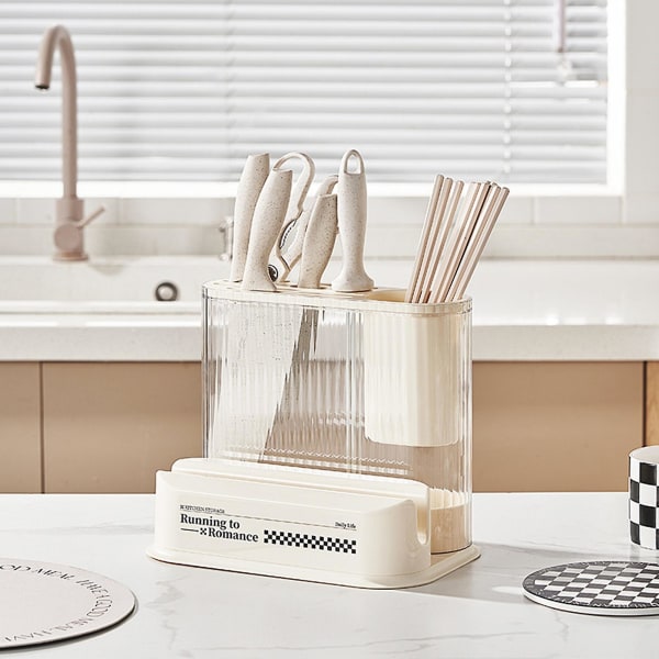 Skärhållare Vacker form Transparent Synlig design Utrymmesbesparande Plast Kök Skärbräda Organizer med ätpinnehållare Daglig användning