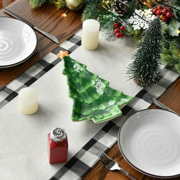 Waterclor Buffalo Plaid Juletræer Glædelig Jul Bordløber, Sæsonbestemt Vinterferie Køkken Spisebordsdekoration