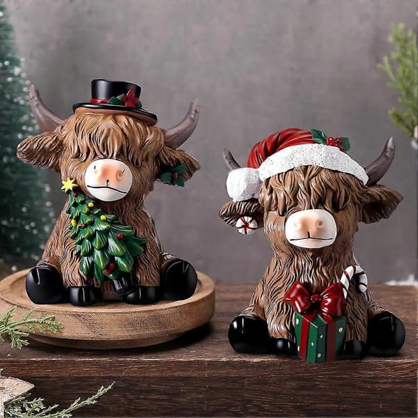 Skotsk Ko Harpiks Ornament Rustik Julepynt Julegave B